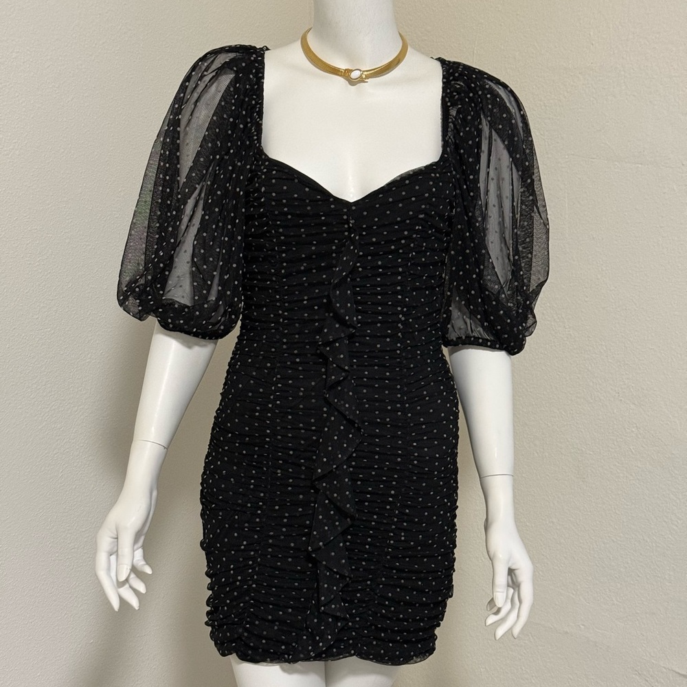 ZARA Black Mini Bodycon Dress with Puff Sleeves and Sweetheart Neckline